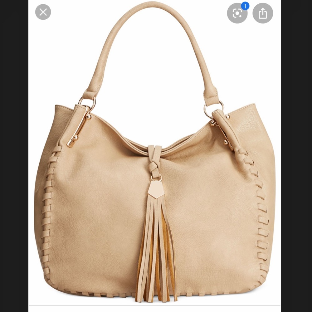 Big Buddha Beige Vegan Leather Tasseled Satchel